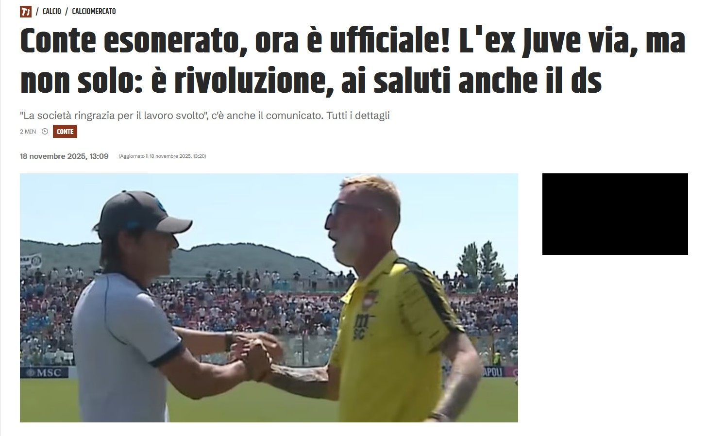 Titolo Tuttosport Conte esonerato, ora è ufficiale con foto in campo Titolo clickbait di Tuttosport: Conte esonerato, ora è ufficiale