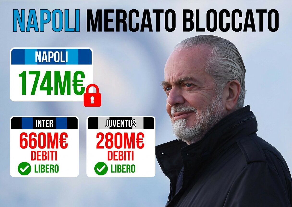 Paradosso mercato Napoli 174 milioni liquidità bloccato Inter Juventus debiti liberi