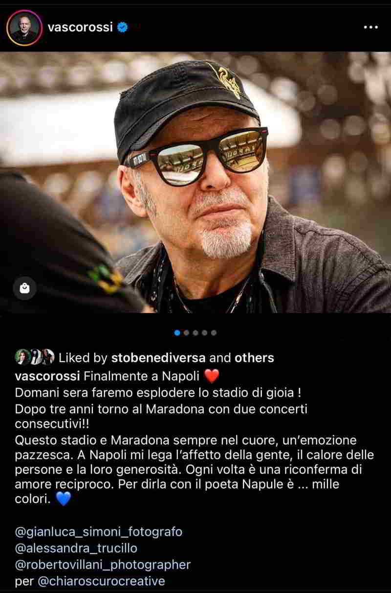 Il messaggio di Vasco Rossi al popolo dello stadio Maradona di Napoli Il messaggio di Vasco Rossi al popolo dello stadio Maradona di Napoli