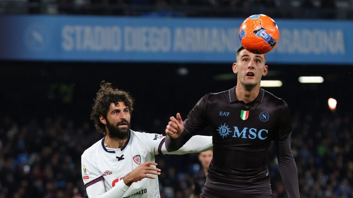 Lorenzo Lucca autore del gol del momentaneo vantaggio del Napoli sul cagliari